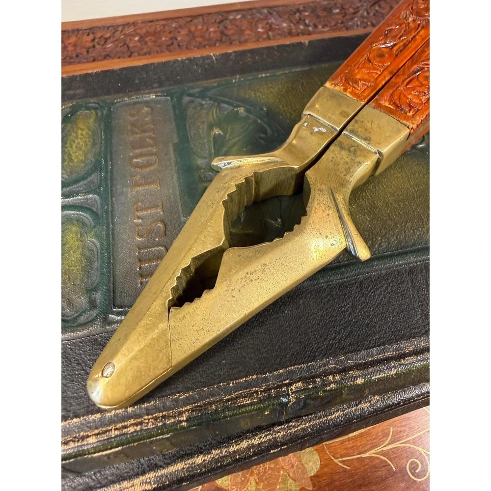 Vintage Brass & Carved Wood Nutcracker • Mid Century Kitchen Decor